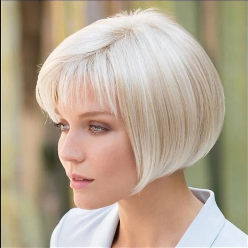 Blonde Wigs for Women Synthetic Wig Curly Matte Bob Wig Short Creamy-White Synthetic Hair 6 Inch Women's Fashionable Design Easy Dressing White2