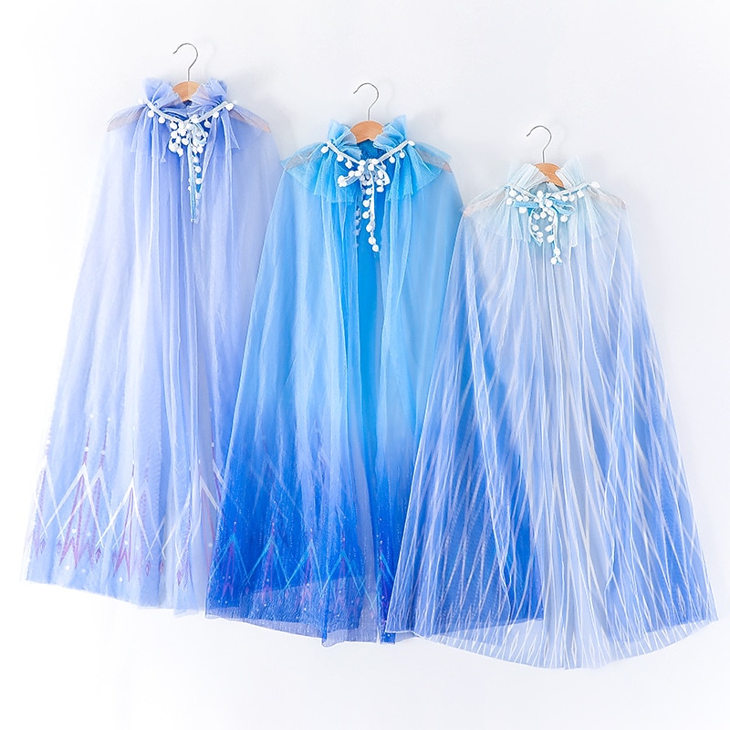 Princess Elsa Cosplay Costume Cloak Girls' Movie Cosplay Dark Blue Blue Light Blue Cloak Children's Day Masquerade / Tulle World Book Day Costumes