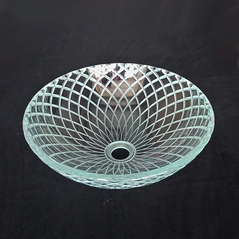 Round Basin Sink 16.5 inches, Tempered Glass Crystal Vessel Sink with Pop Up Drain and Mounting Ring, Washroom Art Basin Countertop Artistic Above Counter Vanity Bowl2