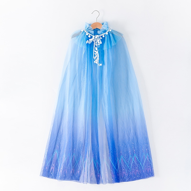 Princess Elsa Cosplay Costume Cloak Girls' Movie Cosplay Dark Blue Blue Light Blue Cloak Children's Day Masquerade / Tulle World Book Day Costumes3