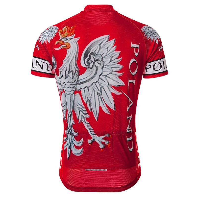 Men's Cycling Jersey Eagle Russia Poland Short Sleeve Bike Jersey Top with 3 Rear Pockets Mountain Bike MTB Road Bike Cycling Quick Dry Back Pocket Moisture Wicking Breathable Sports Wine Red Red3