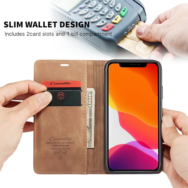 Phone Case For iPhone 17 Pro Max 17 16 15 14 Pro Max Plus 13 12 11 Pro Max Mini Wallet Case Flip Cover with Stand Holder Magnetic Full Body Protective Retro PU Leather4