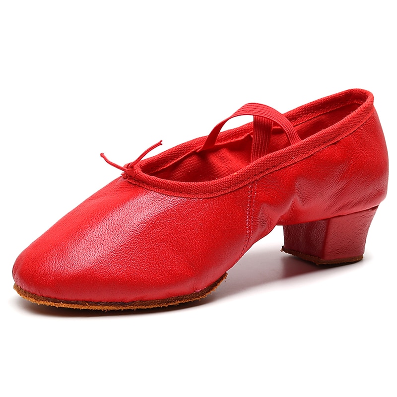Women's Red Leather Low-Heel Dance Shoes with Soft Suede Sole – Ideal for Ballroom and Latin Dance
