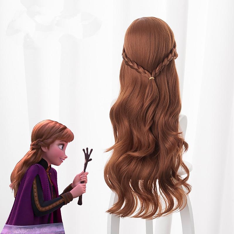 Cosplay Wig Cosplay Wig Anna Frozen II Curly Asymmetrical With Bangs Wig Very Long Brown Synthetic Hair 28 inch Women's Anime Cosplay Brown Halloween Wigs2