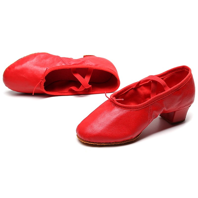 Women's Red Leather Low-Heel Dance Shoes with Soft Suede Sole – Ideal for Ballroom and Latin Dance3