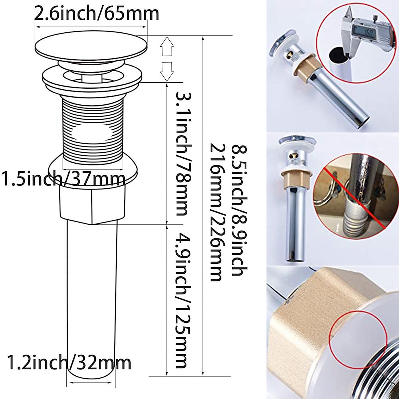 Pop Up Drain Stoper with Overflow SUS  Stainless Steel Bathroom Vanity Sink Drain Lavatory Basin Sink Drain Chrome Finished3