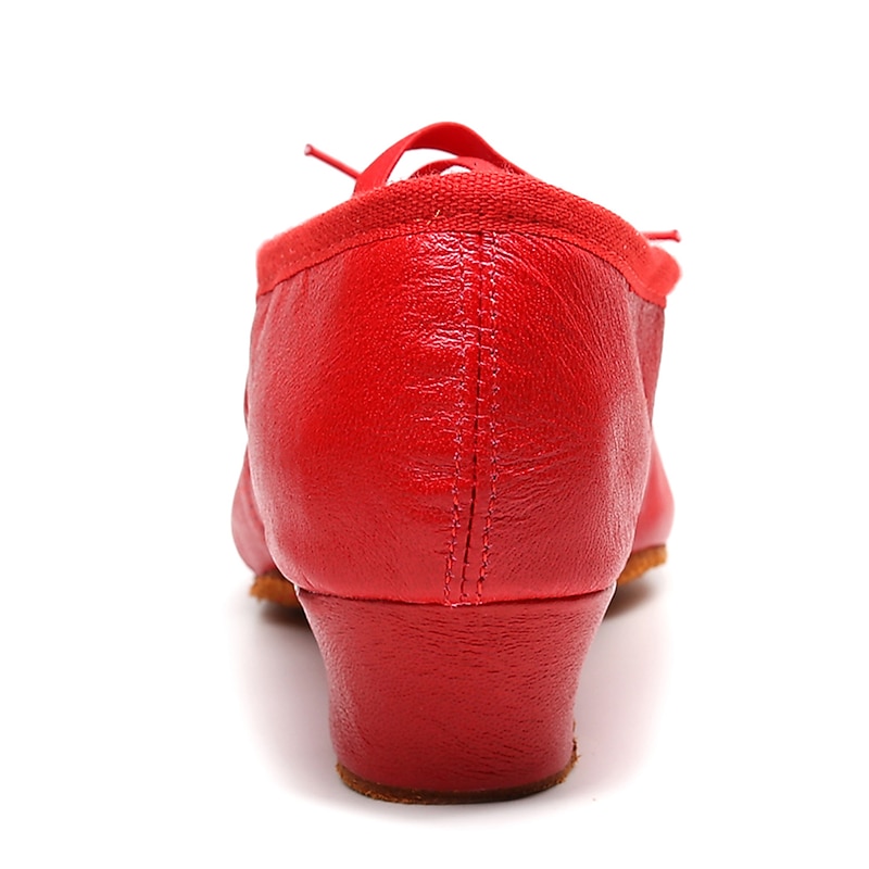 Women's Red Leather Low-Heel Dance Shoes with Soft Suede Sole – Ideal for Ballroom and Latin Dance4
