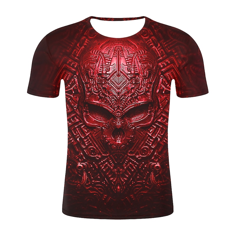 Men's Graphic Skull 3D Shirt T Shirt Short Sleeve T shirt Round Neck Shirt Streetwear Exaggerated Daily Holiday Black Light Green Red Clothing Apparel Plus Size S M L XL XXL XXXL 4XL3