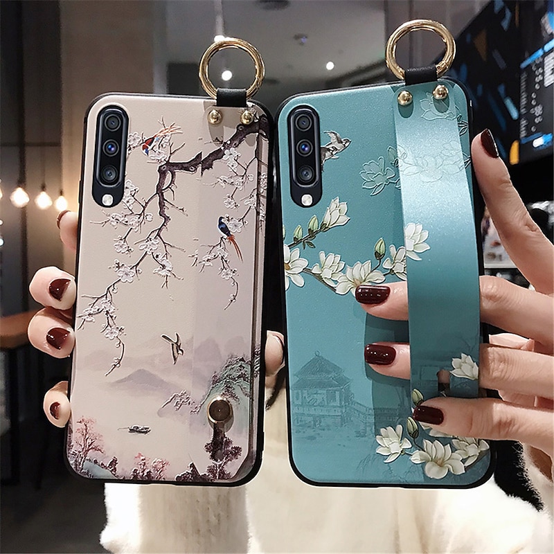 Phone Case For Samsung Galaxy S25 S24 S23 S22 S21 FE S21 Ultra Plus A14 A34 A54 A53 Back Cover Fashion with Wrist Strap Kickstand Flower TPU