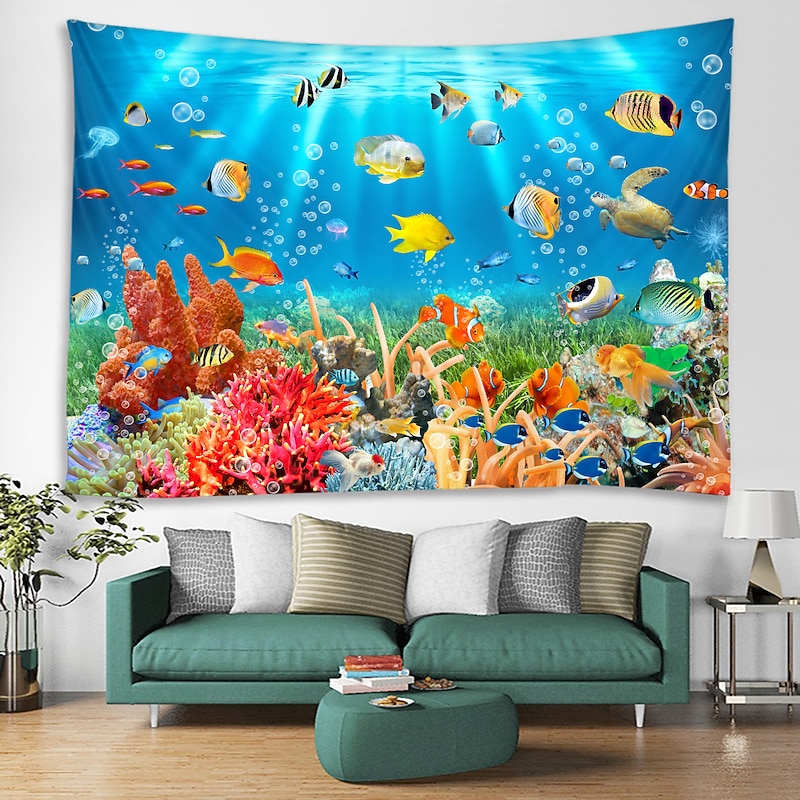 Wall Tapestry Art Decor Blanket Curtain Picnic Tablecloth Hanging Home Bedroom Living Room Dorm Decoration Animal Fish Underwater World4