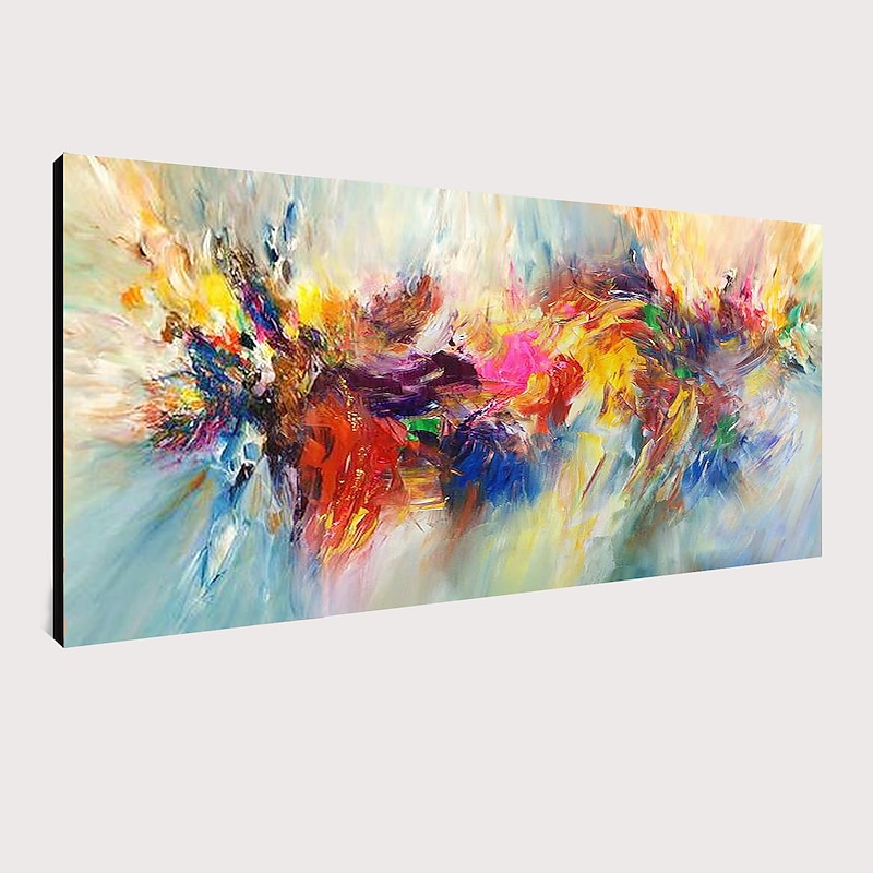 Oil Painting Hand Painted Horizontal Panoramic Abstract Floral / Botanical Modern Stretched Canvas / Rolled Canvas4