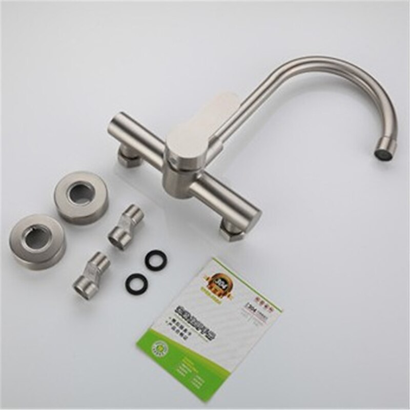 Kitchen Faucet,Stainless Steel Rotatable Wall Mounted Single Handle Two Holes Kitchen Taps with Hot and Cold Switch4