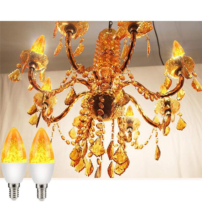 4pcs LED Fire Flame Light Bulb E12 C35 3W Warm White LED Chandelier Bulbs Flameless Flickering for Events Festival Christmas Holiday Decoration 3 Modes4