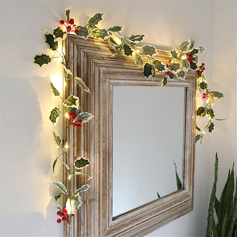 2M 20LEDs Red Berry String Lights Garland Handmade LED Ivy Leaf Copper Lights for Christsmas Gift Holiday Tree Home Decoration Lighting(without Battery)3