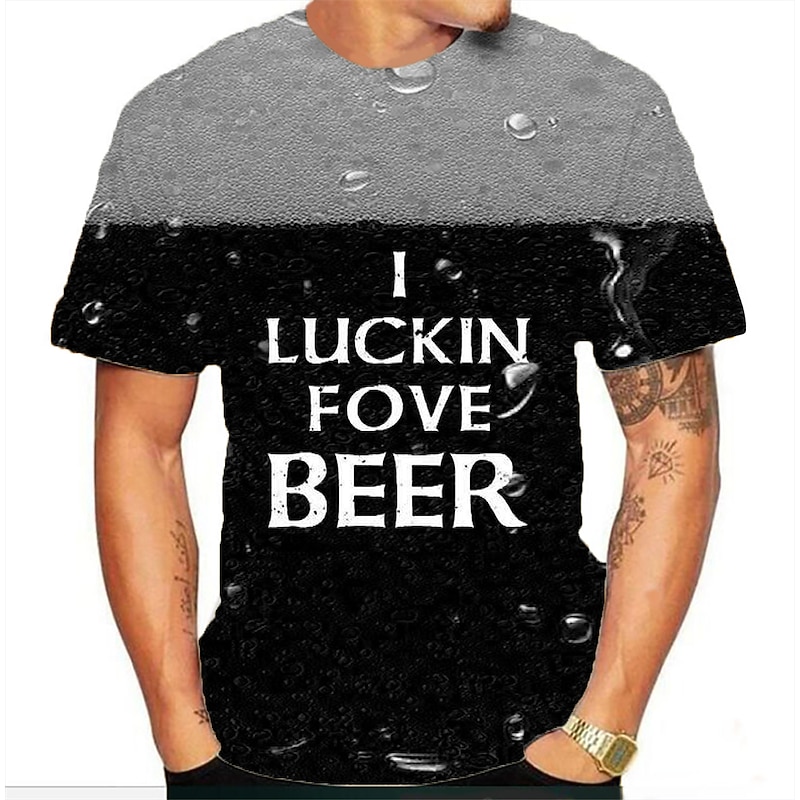 Men's Graphic Beer T Shirt Short Sleeve T shirt Round Neck Shirt Basic Daily Orange Clothing Apparel Normal S M L XL 2XL 3XL3