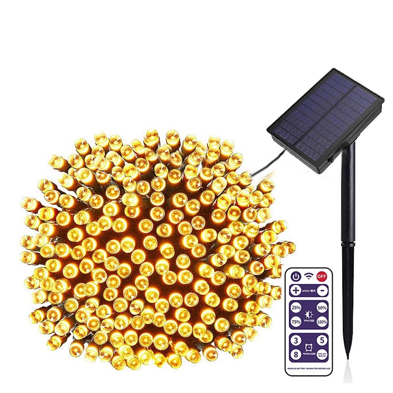 100m Outdoor Solar String Lights with Remote Control, 800 LEDs 8 Modes, Dimming & Timer, Waterproof Christmas Garden Lights in Warm White, White & Blue2