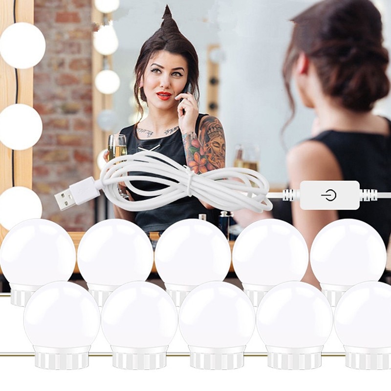 1set LED Makeup Mirror Light Vanity LED Light Bulbs Cosmetic Lighted Make up Mirrors Bulb Bright Lights Wall Lamp for Dressing Table