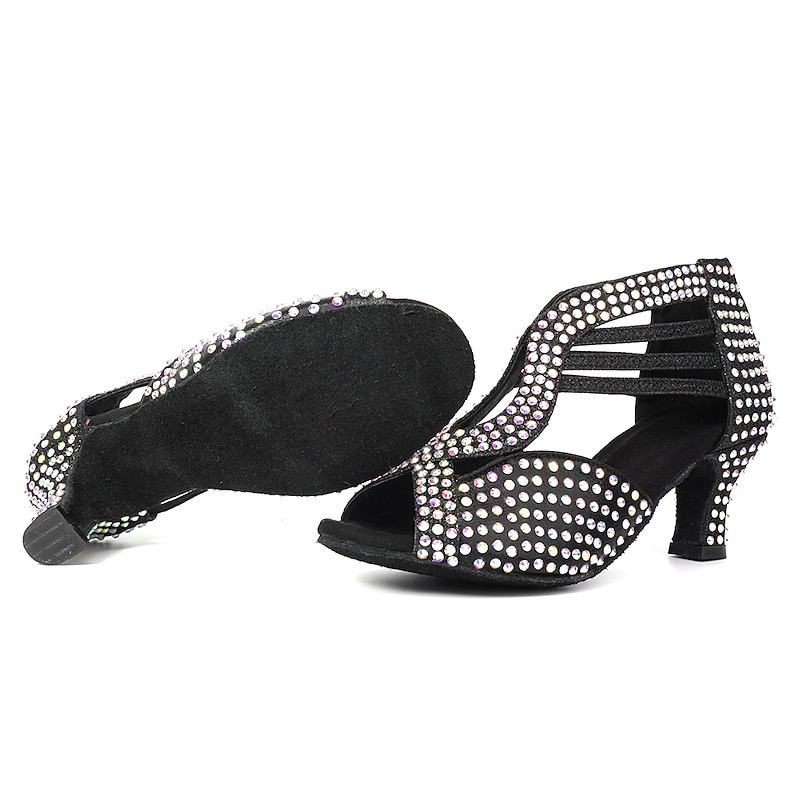 Women's Black Rhinestone Dance Shoes with Open Toe and Strappy Design - Sparkling Dance Heels for Latin, Salsa, and Ballroom Dancing3