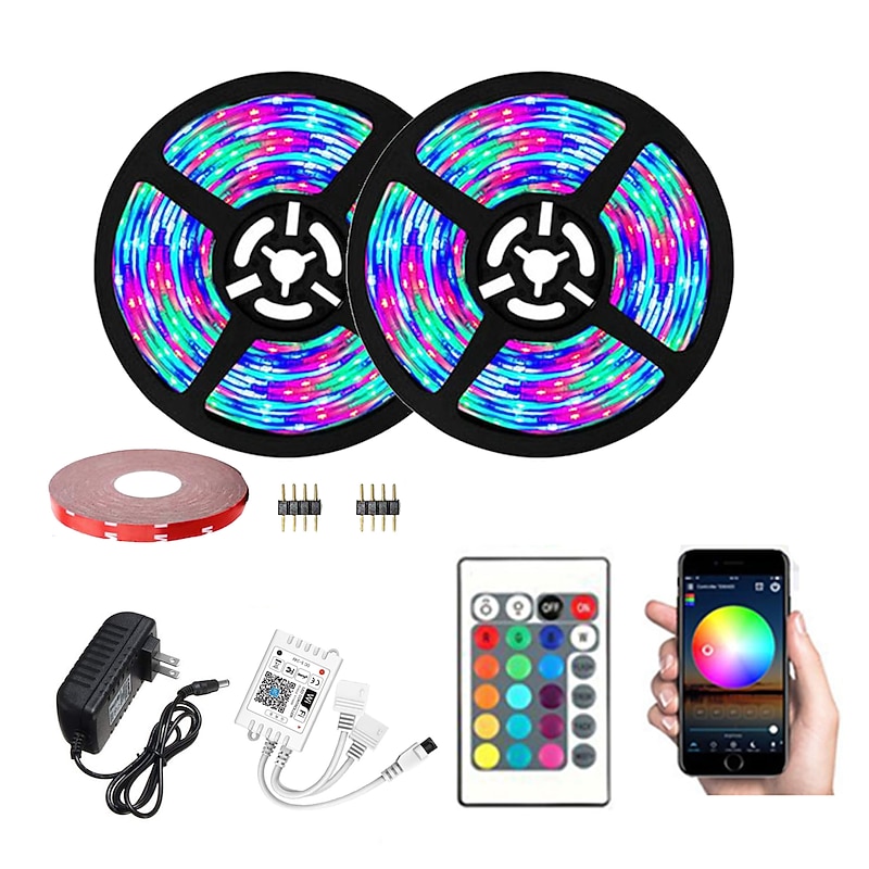 10m 32.8ft Smart LED Strip Light RGB SMD 2835 600LEDs Work with Alexa Google TV Backlight With 24 Keys Remote Control