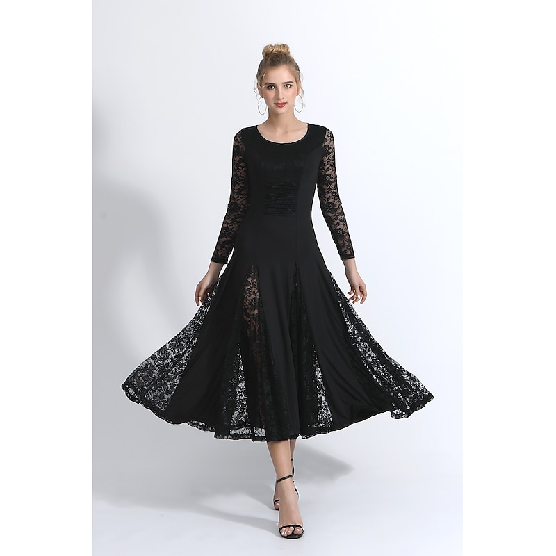 Ballroom Dance Dance Costumes Dress Lace Women's Training Performance Long Sleeve Natural Lace Milk Fiber