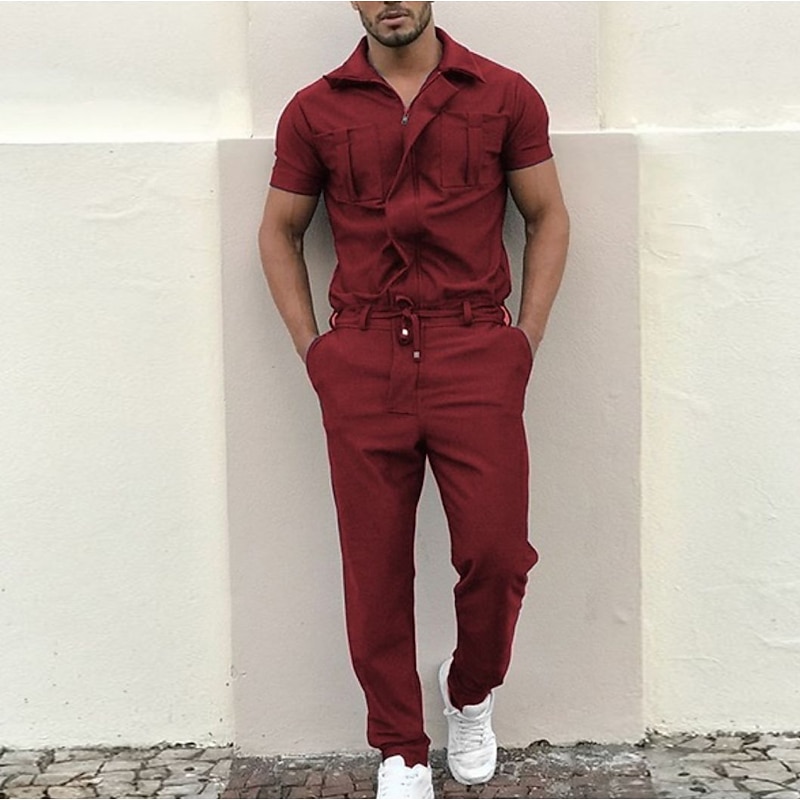 Men's Cargo Pants Work Pants Jumpsuit Rompers Solid Color Nightclub Streetwear Stylish Casual / Sporty Slim Black Wine4