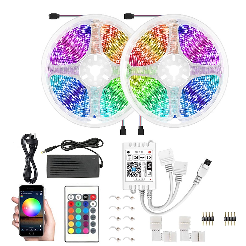 32.8Ft 10M Smart WiFi LED Light Strip RGB Tiktok Light Waterproof 5050 300LEDs Work with Alexa Google With 24 Keys Remote Control