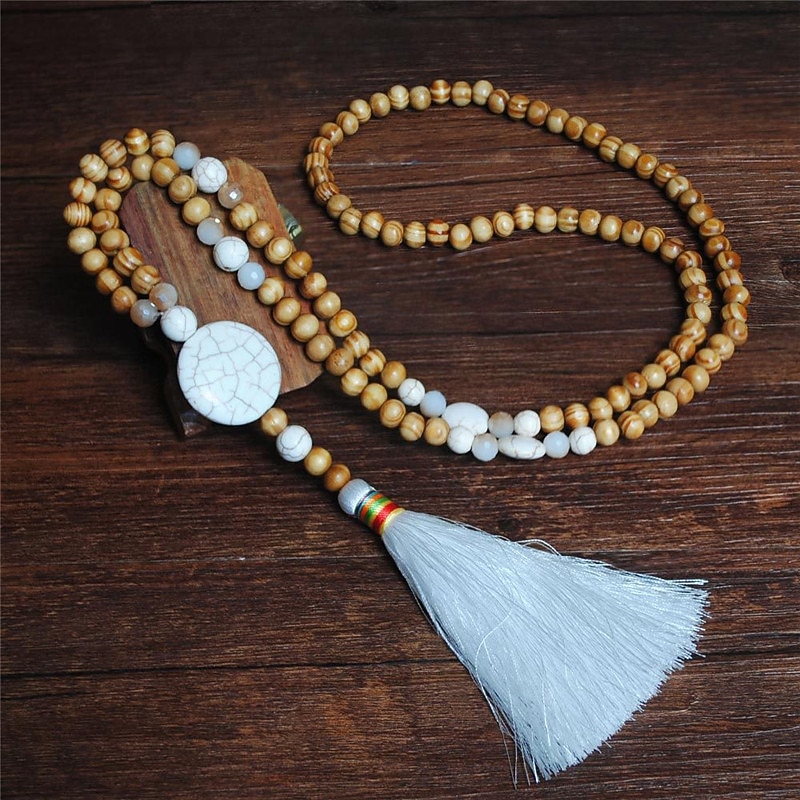Necklace Long Necklace For Women's Street Birthday Party Beach Stone Wood Tassel3