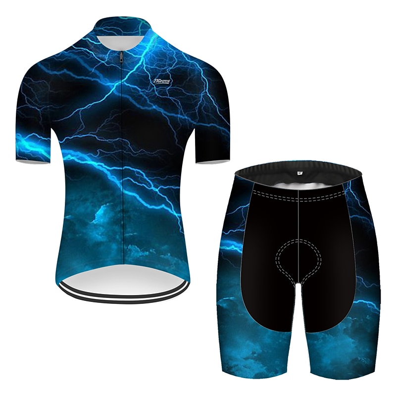 Men's Cycling Jersey with Shorts Short Sleeve Mountain Bike MTB Road Bike Cycling Red Green Black Blue Gradient Lightning 3D Bike Clothing Suit 3D Pad Breathable Quick Dry Ultraviolet Resistant