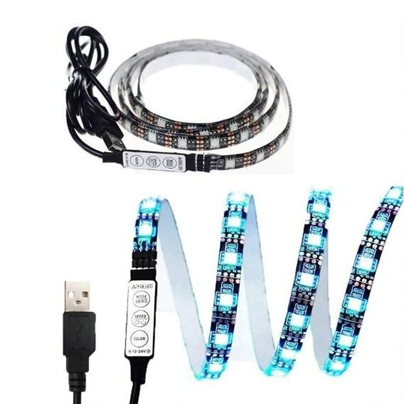 1set LED Light Strips RGB Tiktok Lights USB DC 5V 5050 RGB Mini 3Key Remote Flexible Light IP65 1m TV Background Lighting Ribbon Tape
