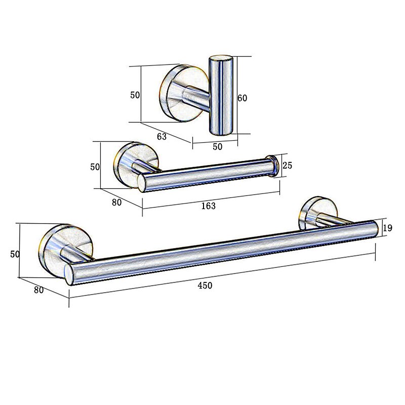 Bathroom Accessory Set / Towel Bar / Toilet Paper Holder New Design / Adorable / Creative Contemporary / Modern Stainless Steel / Low-carbon Steel / Metal 3pcs - Bathroom Wall Mounted 9