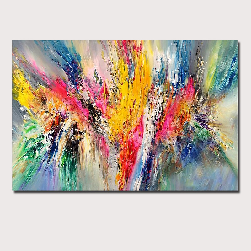 Oil Painting Hand Painted Horizontal Panoramic Abstract Floral / Botanical Comtemporary Modern Stretched Canvas2