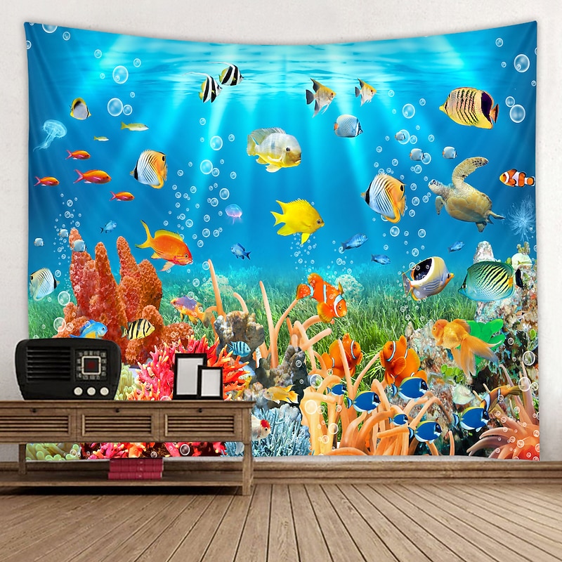 Wall Tapestry Art Decor Blanket Curtain Picnic Tablecloth Hanging Home Bedroom Living Room Dorm Decoration Animal Fish Underwater World3
