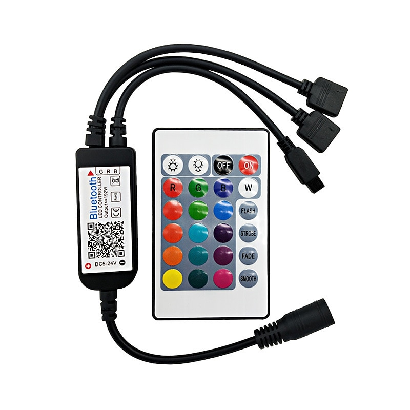 Bluetooth Double outlet LED Smart Controller Working with Android and IOS System Free App for RGB LED Light  Comes With 24 Keys IR Remote Control DC5V-24