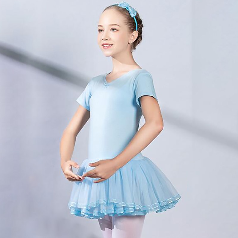 Ballet Dress Bow(s) Cascading Ruffles Ruching Girls' Training Performance Short Sleeve High Spandex Tulle2