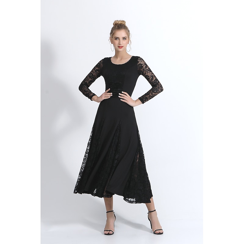 Ballroom Dance Dance Costumes Dress Lace Women's Training Performance Long Sleeve Natural Lace Milk Fiber4