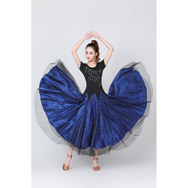 Ballroom Dance Dress Glitter Paillette Women's Training Performance Short Sleeve Natural Satin Milk Fiber3