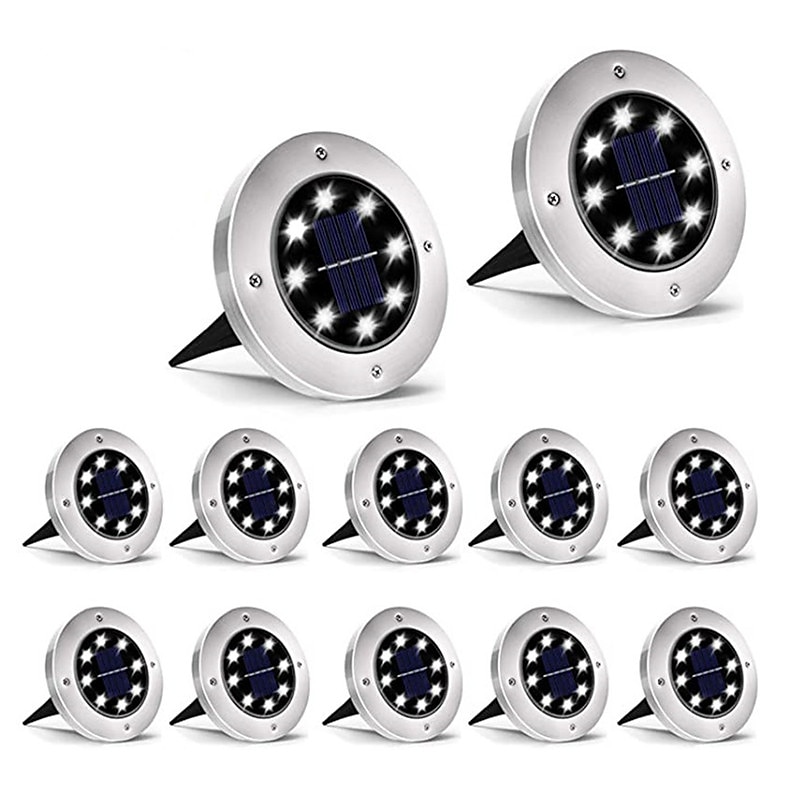 Solar Ground Lights 8LEDs Garden Lights Patio Disk Lights In-Ground Outdoor Landscape Lighting for Lawn Patio Pathway Yard Deck Walkway