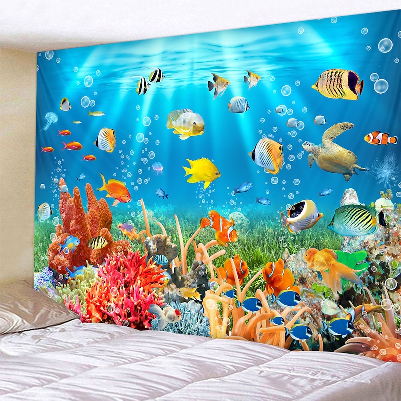 Wall Tapestry Art Decor Blanket Curtain Picnic Tablecloth Hanging Home Bedroom Living Room Dorm Decoration Animal Fish Underwater World2