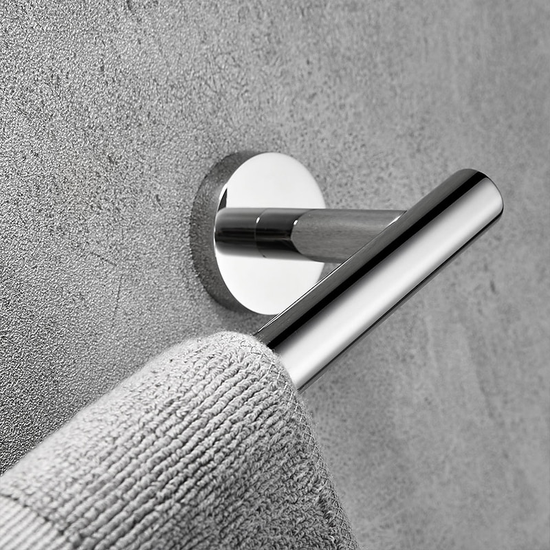 Multifunction Bathroom Accessory Set Mirror Polished Robe Hook and Bathroom Single Rod Stainless Steel Wall Mounted Silvery 4pcs3
