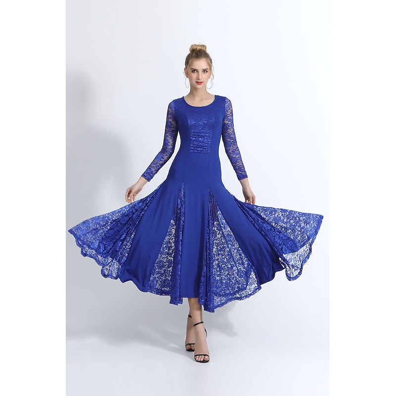 Ballroom Dance Dance Costumes Dress Lace Women's Training Performance Long Sleeve Natural Lace Milk Fiber2