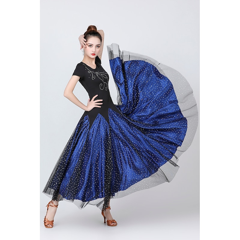 Ballroom Dance Dress Glitter Paillette Women's Training Performance Short Sleeve Natural Satin Milk Fiber2