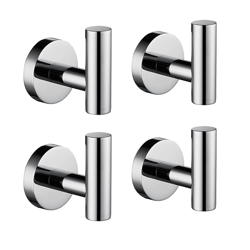 4pcs Wall Hooks for Coats,Stainless Steel Robe Hooks,Wall Mounted Coat Hooks For Bathroom,Bedroom,Kitchen(Chrome)