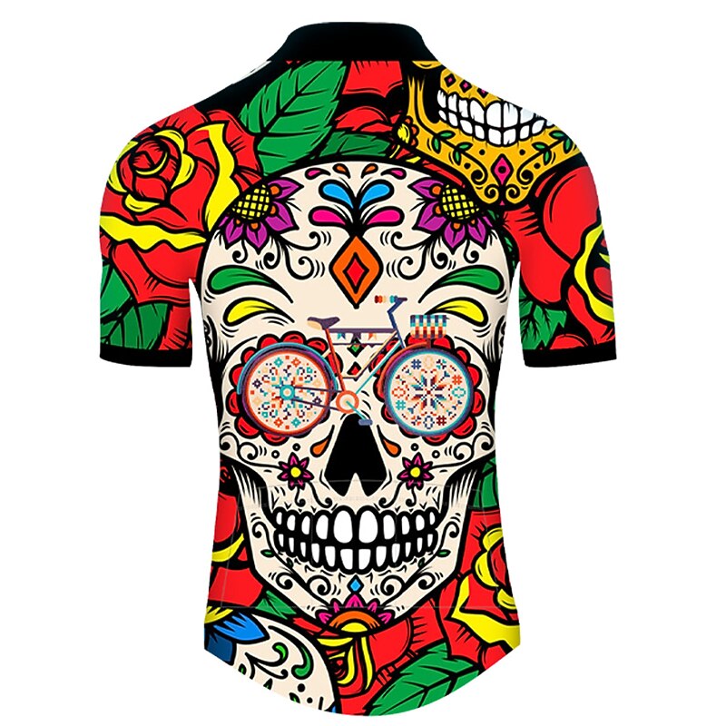 Men's Cycling Jersey Skull Patterned Sugar Skull Short Sleeve Bike Jersey Top with 3 Rear Pockets Mountain Bike MTB Road Bike Cycling Cycling Quick Dry Ultraviolet Resistant Reflective Strips Sports3