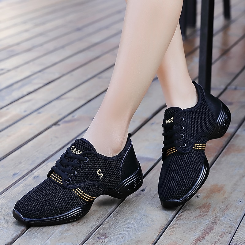 Women's Black Mesh Dance Sneakers - Lightweight Lace-Up Shoes with Pink Accents and Cushioned Soles for Jazz, Fitness, and Zumba Workouts4