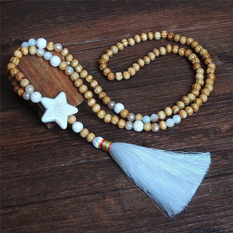 Necklace Long Necklace For Women's Street Birthday Party Beach Stone Wood Tassel4