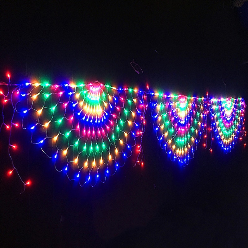 Elegant Wedding Party Reception 3.5M 3 Peacock Mesh Net LED String Lights - Colorful Outdoor Fairy Garland for New Year Party IP65 Waterproof AC110V-230V EU/US Plug