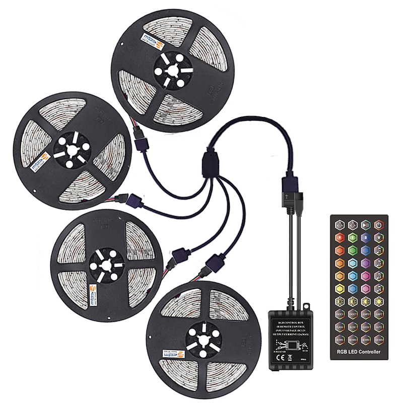 Waterproof High-Quality Black PCB 20M(4x5M) Music Timing Synchronous Control Flexible Light Bar 5050 RGB  IR 40 Key Controller with12V 8A Adapter Kit4