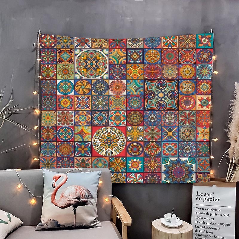 Mandala Bohemian Mosaic Wall Tapestry Art Decor Blanket Curtain Hanging Home Bedroom Living Room Dorm Decoration Boho Hippie Psychedelic Floral Flower Lotus Indian