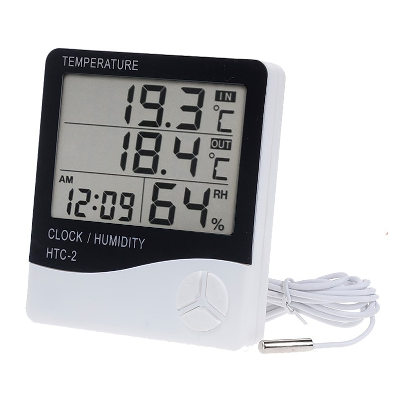 LCD Digital Temperature Humidity Meter Home Indoor Outdoor hygrometer thermometer Weather Station with Clock2