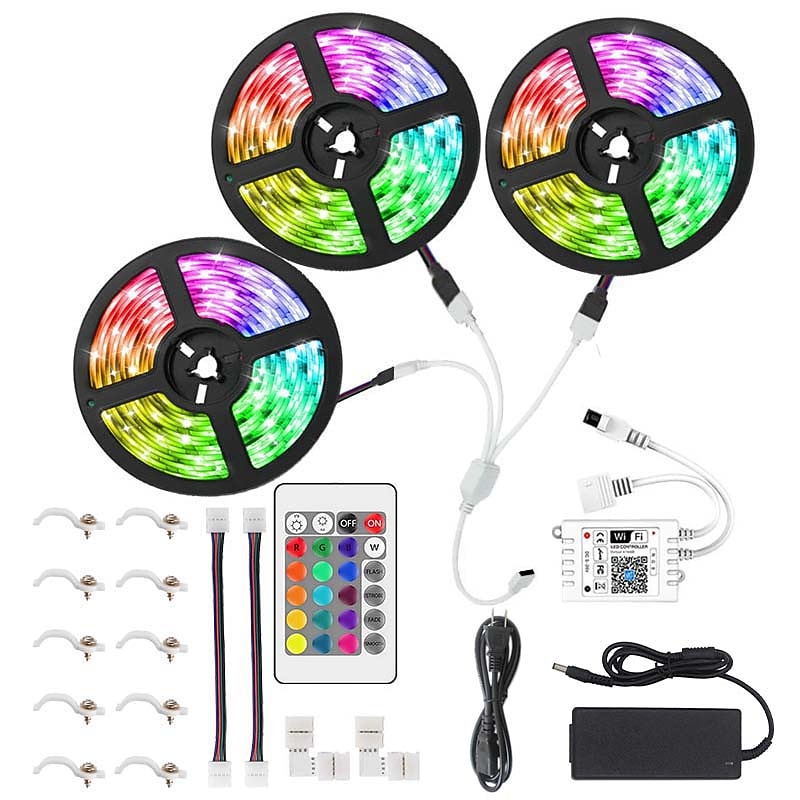 15M 3x5M WIFI Smart LED Light Strips Kit Waterproof RGB Tiktok Lights 450 LEDs 5050 Phone Controlled LED Strip KitTimer LED Tape LightWorks with Android iOS and Google Home